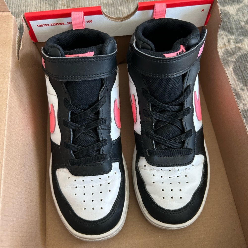 Kids Nike Court Borough Mid Black and Pink Sneakers